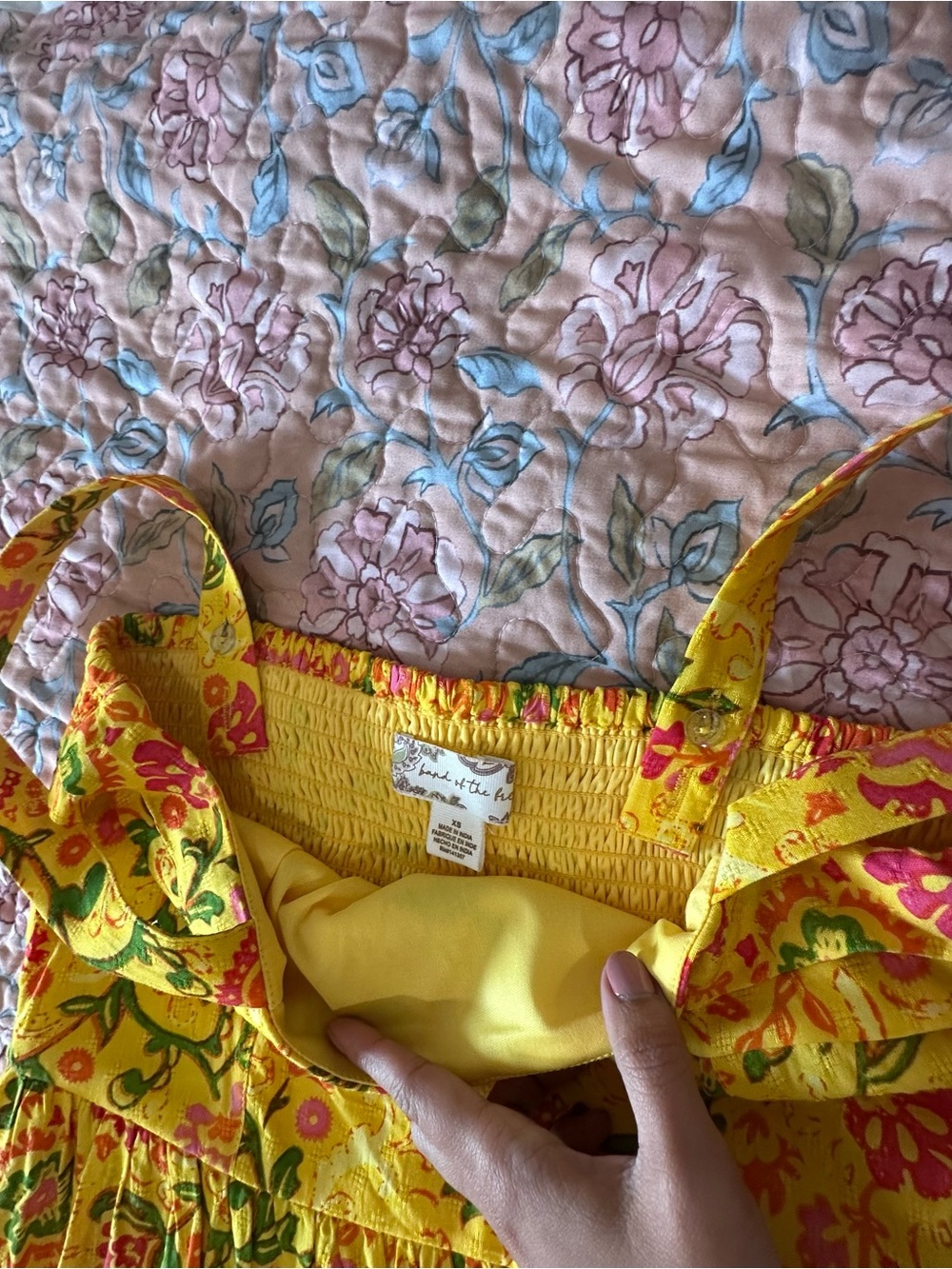Band Of The Free Floral Maxi Dress with Square Neck XS Yellow - Picture 6 of 10